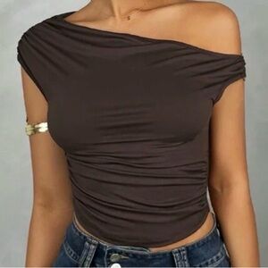 SHEIN Chocolate Off-the-Shoulder Top